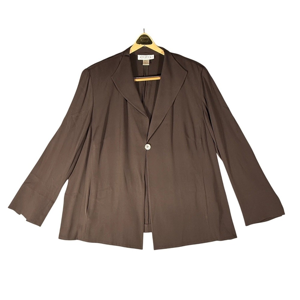 Elana by Tanner Womens Brown Silk Blend Single Button Professional Blazer Jacket